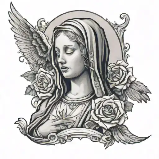Virgin Mary with Draco gun tattoo design idea
