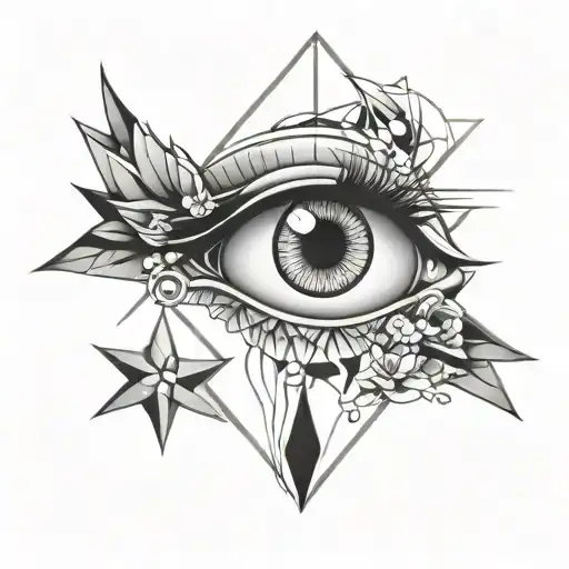 geometric eye touch with neo tradi japanese style tattoo design idea