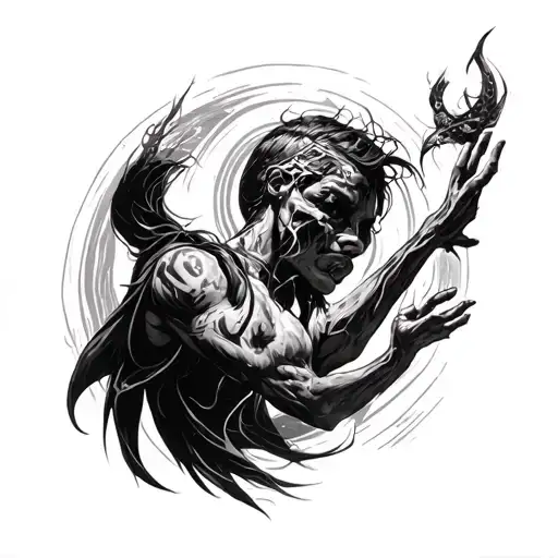 inner fight, emotional problem, rebirth, space tattoo design idea