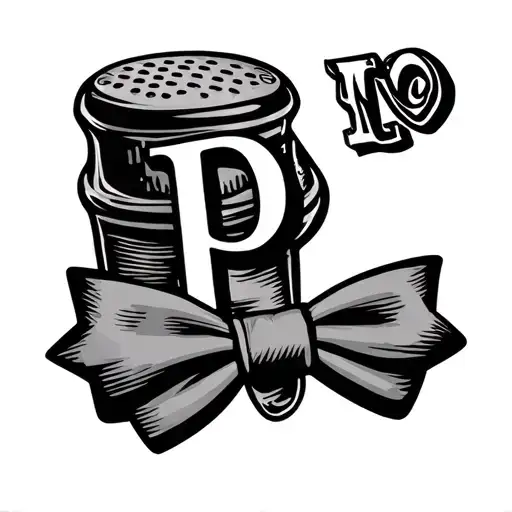 Pepper shaker with the letter P attached to a bowtie with the letter O tattoo design idea