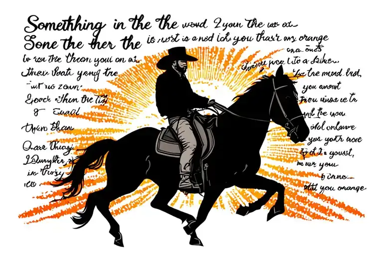cowboy riding a horse into the sunset with zach bryan lyrics something in the orange tattoo design idea