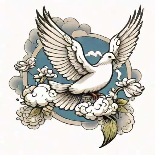 dove and clouds tattoo design idea