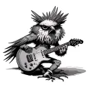 voodoo doll bird playing the electric guitar made. scary  tattoo design idea