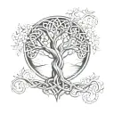 celtic knot, intertwined tree of life tree tattoo design idea