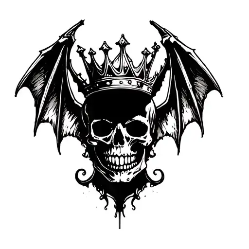 Tramp Stamp with bat wings and a skull wearing a crown  tattoo design idea