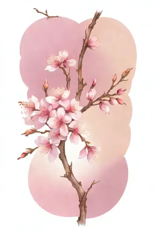 several blooming cherry blossom branches stretching towards the depth of space  tattoo design idea
