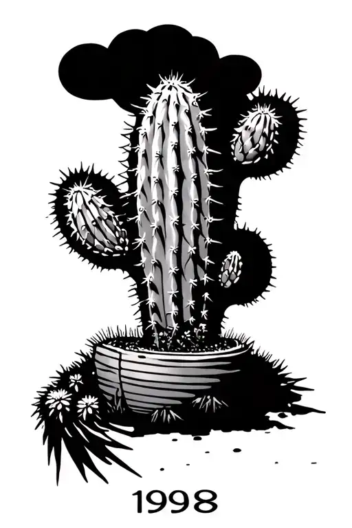 cactus themed 1998 date tattoo design idea