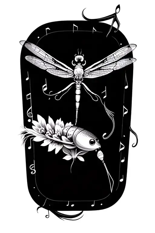sweet williams elegant dragonfly fishing lure music notes tattoo design idea