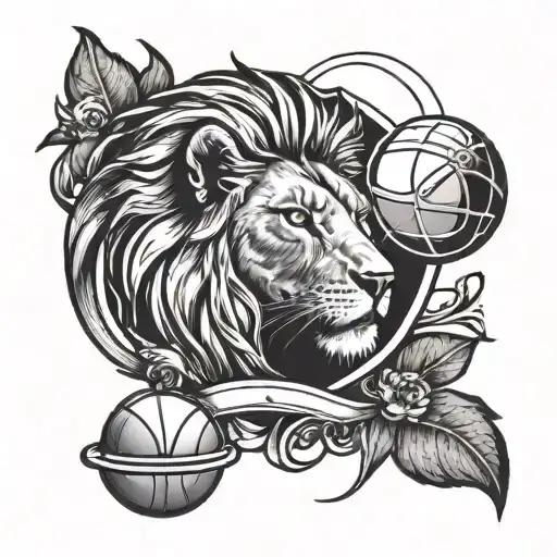 Small Tattoo with lion face and venus planet and basketball and libra tattoo design idea