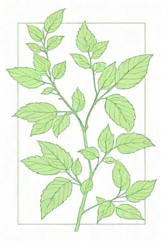 mint leaves with straight branch representing tattoo design idea