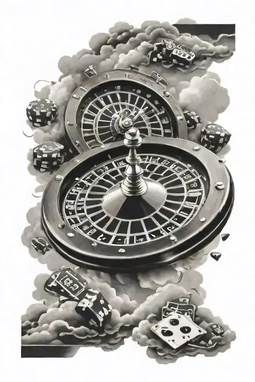 Do a casino roulette wheel, with a lot clouds and the letters AJ on the sky with the clouds tattoo design idea