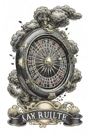 Do a casino roulette wheel, with a lot clouds and the letters AJ on the sky with the clouds tattoo design idea