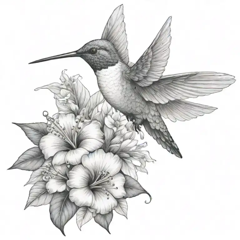 hummingbird with hibiscus and tropical leaves tattoo design idea