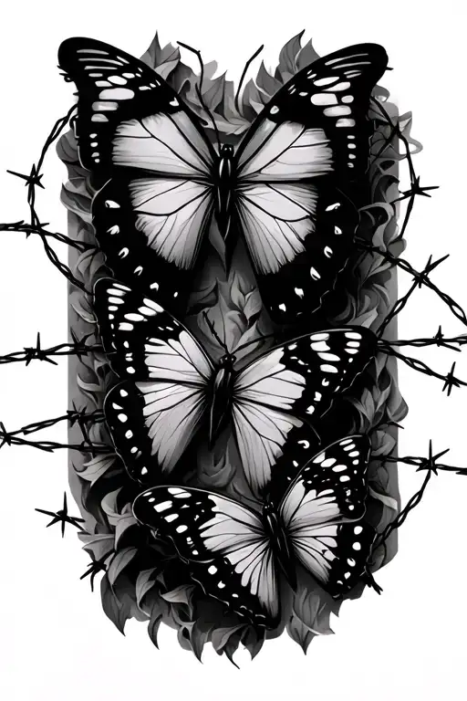 butterflies connected by barbed wire tattoo design idea