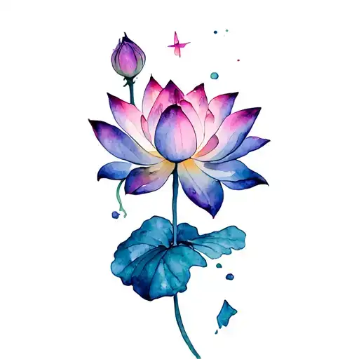 starry night (by Van Gogh) with a lotus (with a fallen petal) at the bottom tattoo design idea