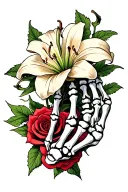 lily and rose thorn with skeleton hand tattoo design idea