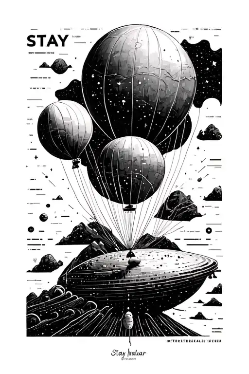 STAY interstellar movie themed incorporating morse code for stay and a baloon fine line balloon,  extremely minimalist tattoo design idea