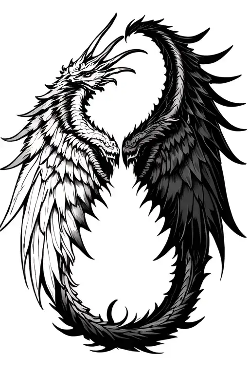 half angel wings & half dragon wings tattoo design idea