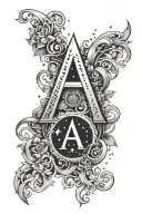 the letter A with the gemini zodiac sign and orion's belt tattoo design idea