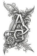 the letter A with the gemini zodiac sign and orion's belt tattoo design idea