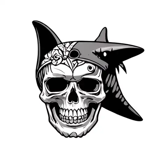 polynesian style with skull and shark tattoo design idea
