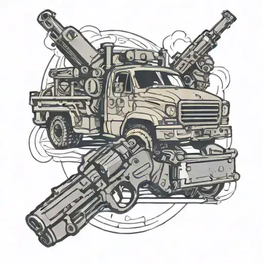 truck company and terra form holding a gun tattoo design idea