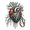Black Releastic Heart, Bleeding, dripping blood, veins, Aorta valve, vessels, dark red, bloody, Blood Splatter, melting. tattoo design idea