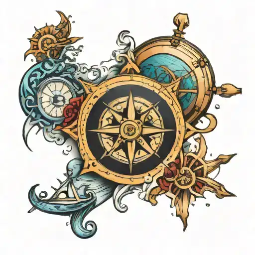 ocean compass with RIP DAD  tattoo design idea
