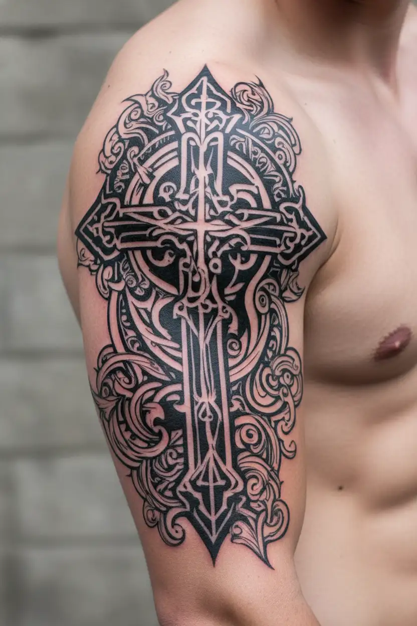 Catholic cross tattoo design idea