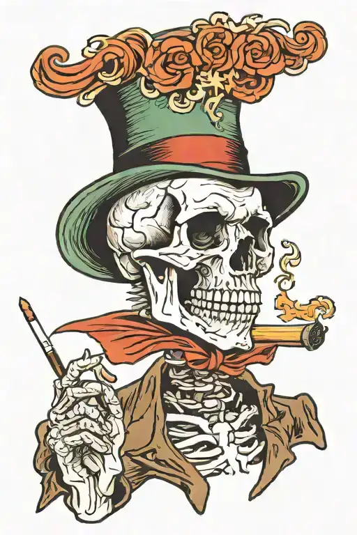 van gough skull smoking roll up cigarette tattoo design idea