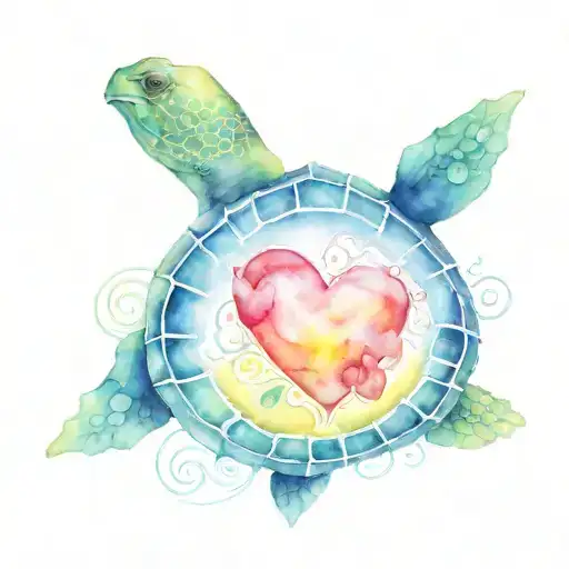 Schildkröte mit Herzschlag und Herz hält und aus Wellen tattoo design idea