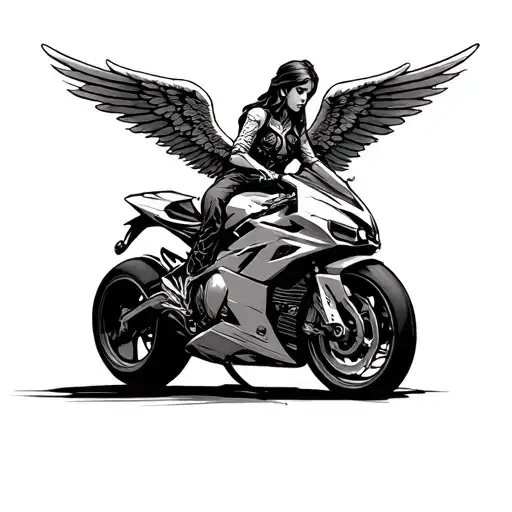 angel on sportbike tattoo design idea