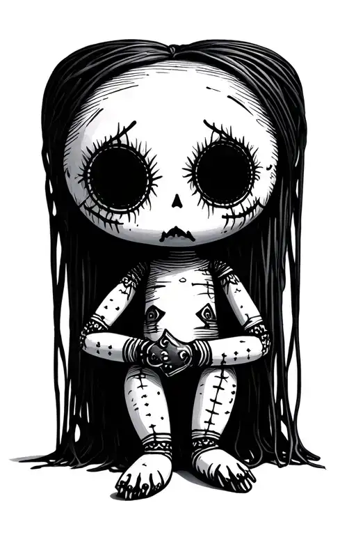 sad Voodoo doll toy sitting alone die alone tattoo design idea