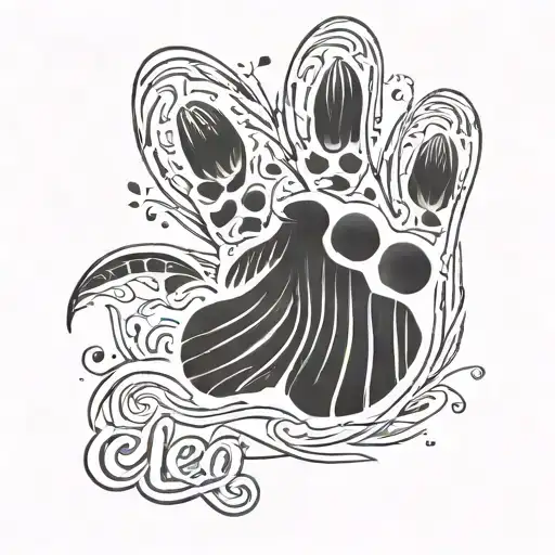 Cat paw with words that say "Cleo" tattoo design idea