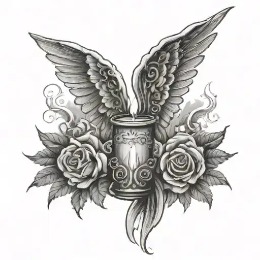 angel wings candle burning at both ends tattoo design idea