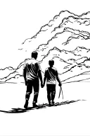 father and son walking tattoo design idea