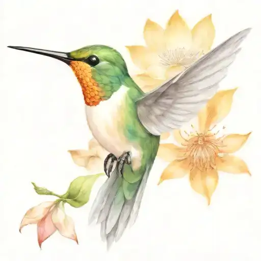 watercolor hummingbird with nest and lotus tattoo design idea