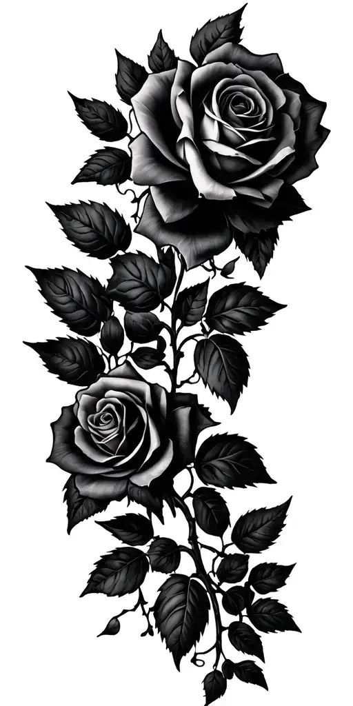Dark Feminine bay leaves, vines and rose intertwined tattoo design idea