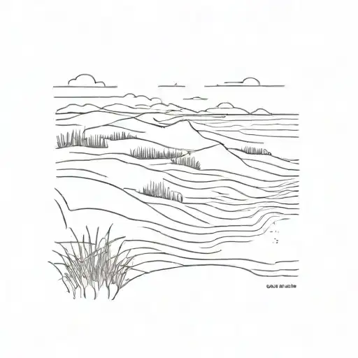 Minimalist tattoo (only lines and dots) of dunes of Terschelling including the grass, make it seems a bit 3D tattoo design idea