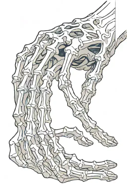 hand reaching towards skeleton hand holding tattoo design idea