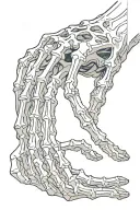 hand reaching towards skeleton hand holding tattoo design idea