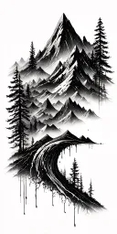 volcano forrest and mountains tattoo design idea