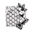 honeycomb pattern sakura tattoo design idea