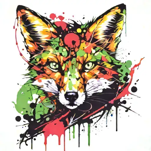 fox sin of greed blood green colors tattoo design idea