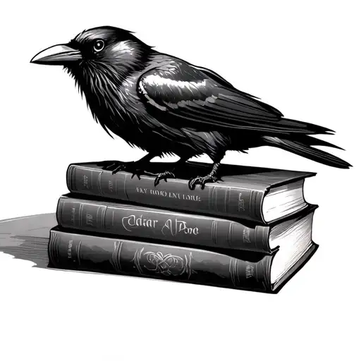 edgar allen poe books stacked on top of each other with a raven on top of the stack tattoo design idea