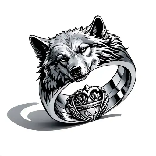Claddagh ring with wolves incorporated tattoo design idea