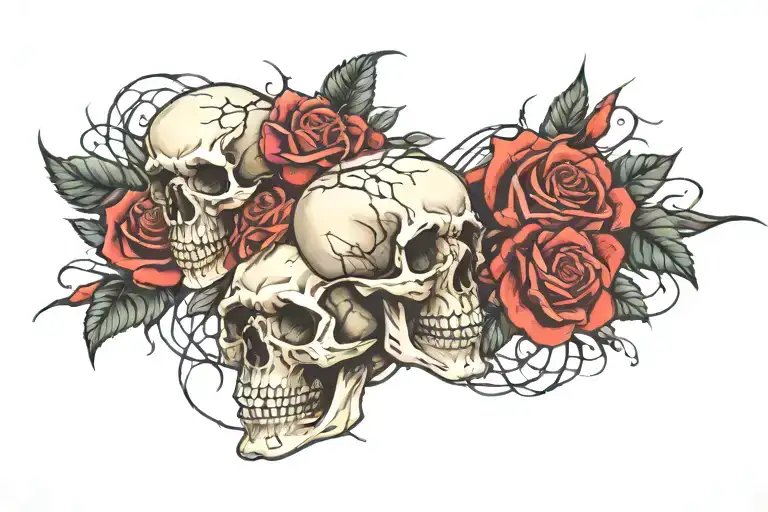 roses skulls thorns wrapping tattoo design idea