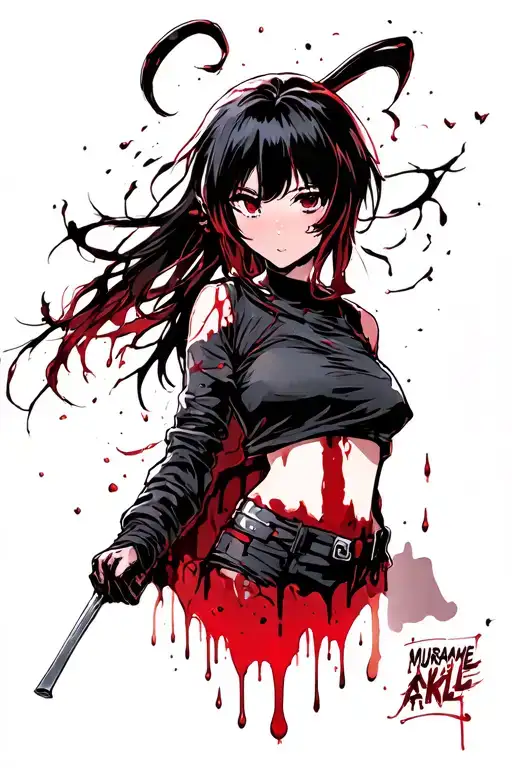 murasame akame ga kill with blood dripping tattoo design idea