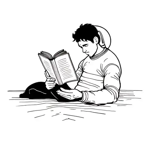 tattoo on fine lines of a guy lost in space reading a book tattoo design idea