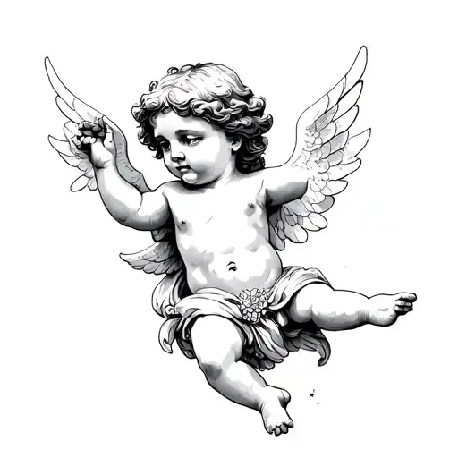 Simple lined sketch of a cherub tattoo design idea